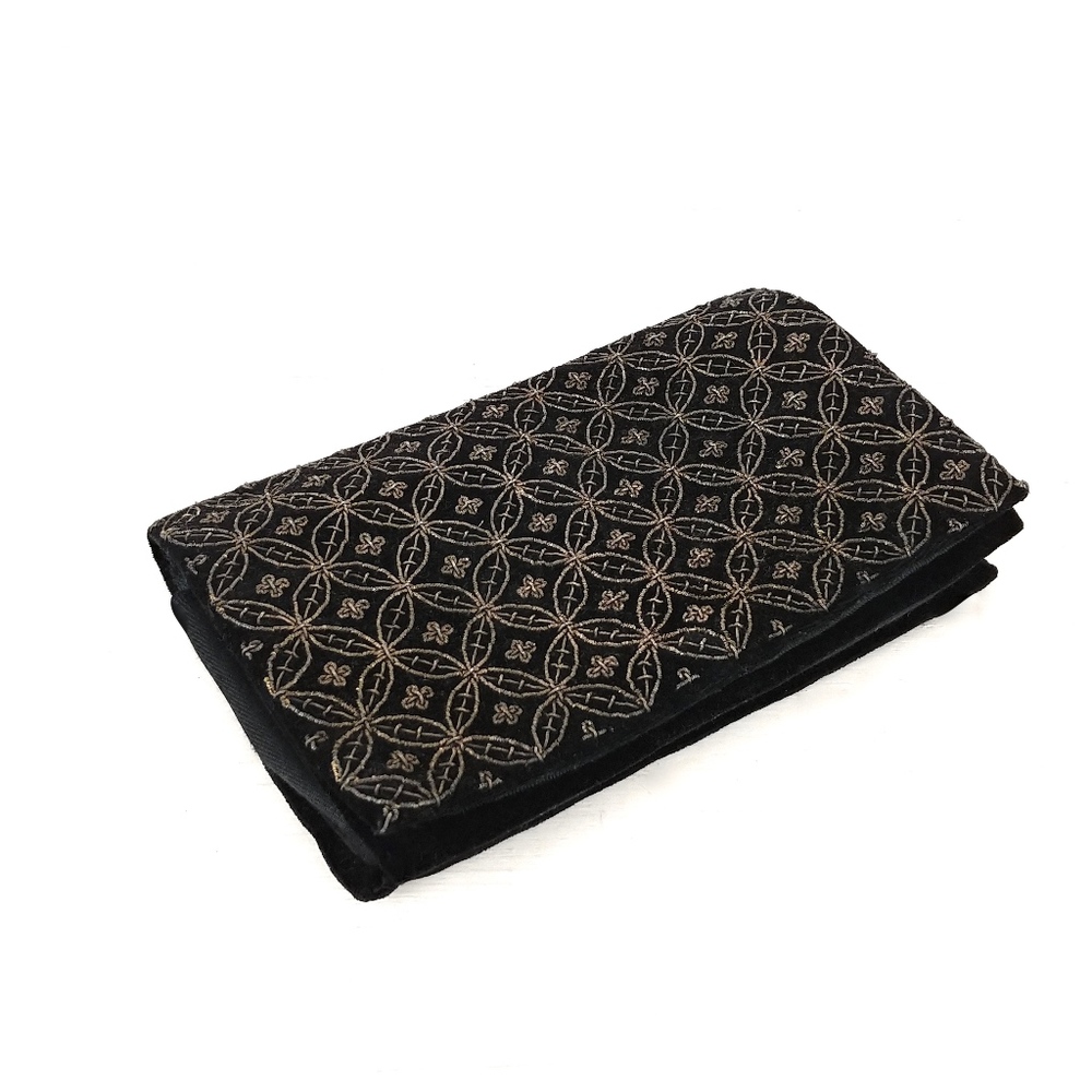 50s Black Velvet Genuine Gold & Silver Thread Indian Evening Clutch